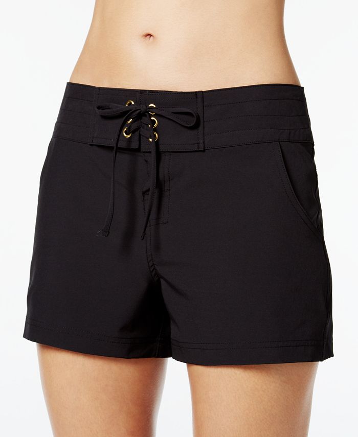 Shorts de surf feminino La Blanca de 3 polegadas, preto, tamanho médio