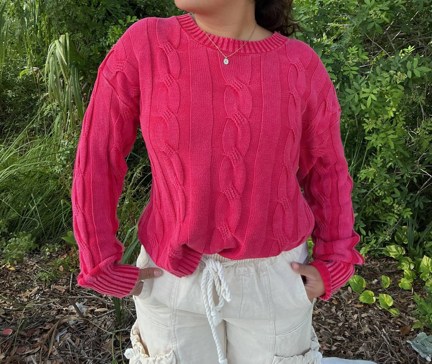 Adora - Mineral Wash Cable Knit Sweater Top