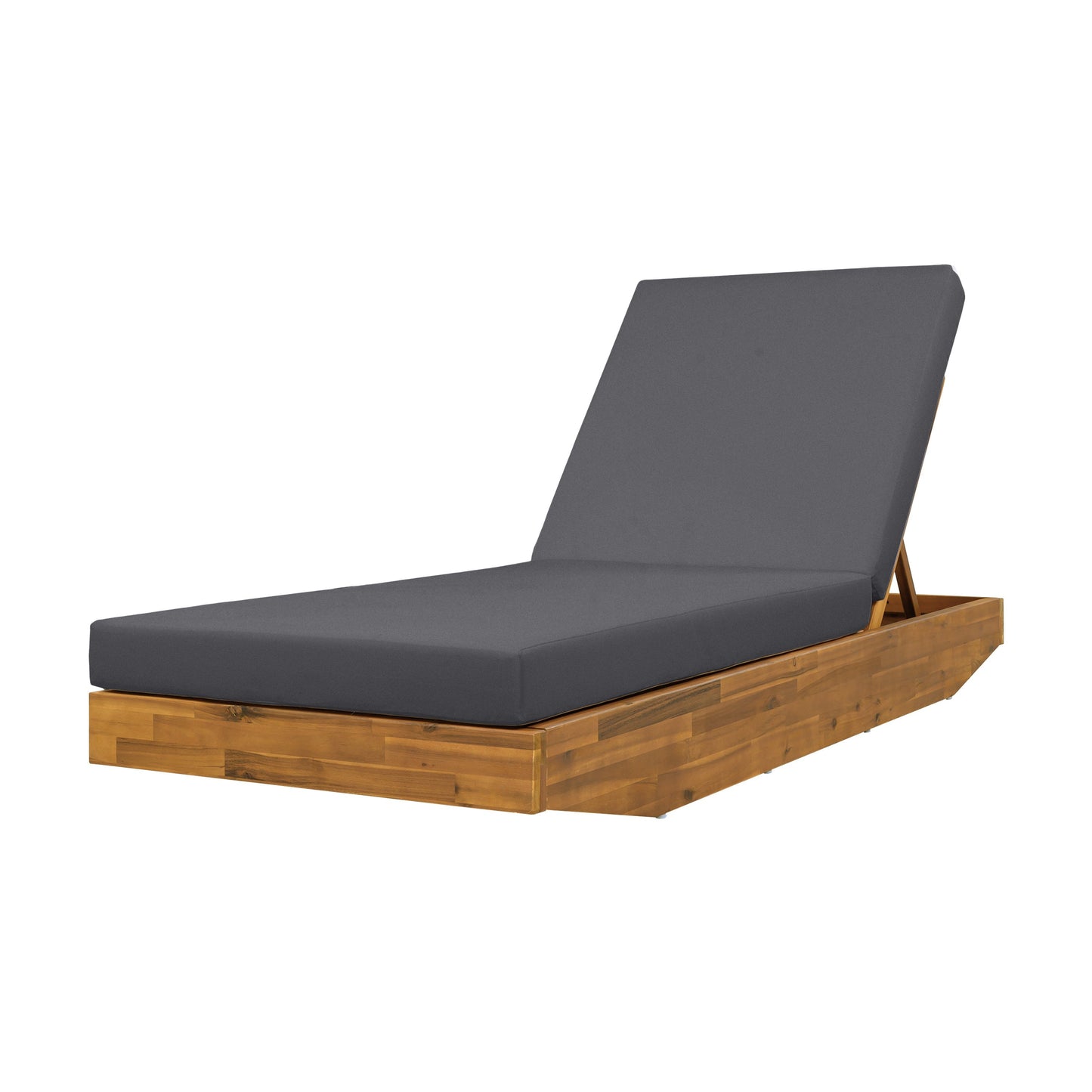 Acacia Wood Chaise Lounge with Cushion - Teak Finish