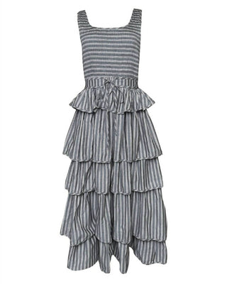 &amp;Merci - Vestido midi em camadas com corpete franzido e listras múltiplas