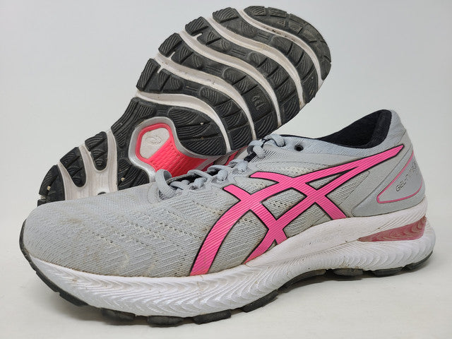 Tênis de corrida feminino Asics Gel Nimbus 22, cinza Piemonte/rosa choque, tamanho 10 B(M) EUA