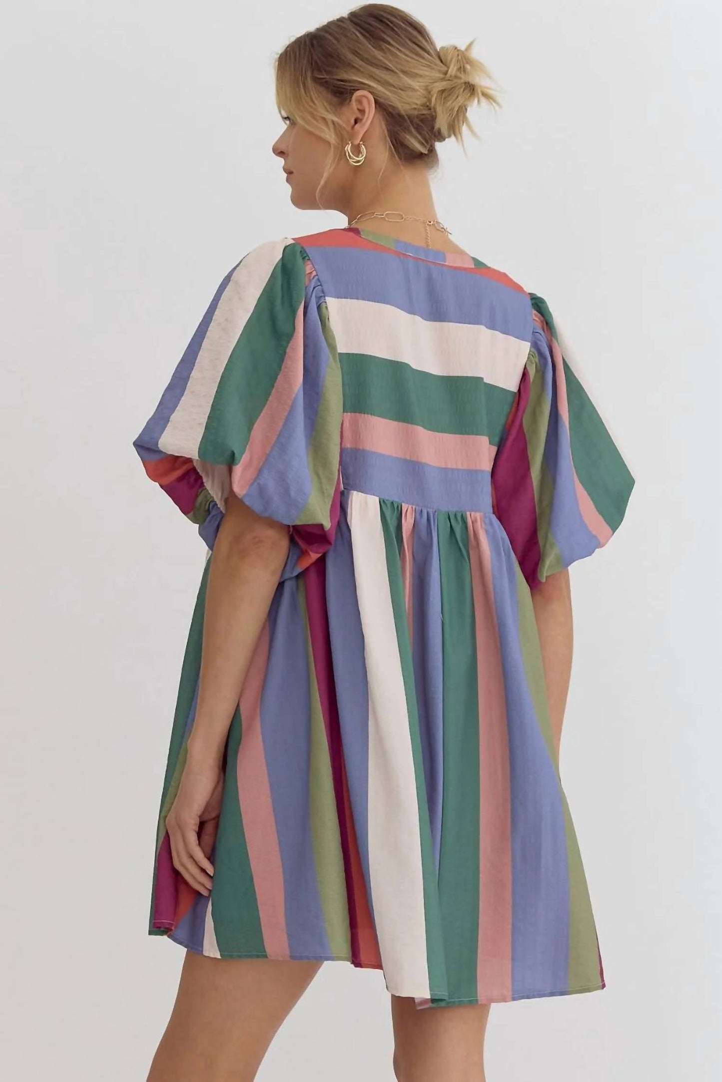 Entro - Striped Bubble Sleeve Dress