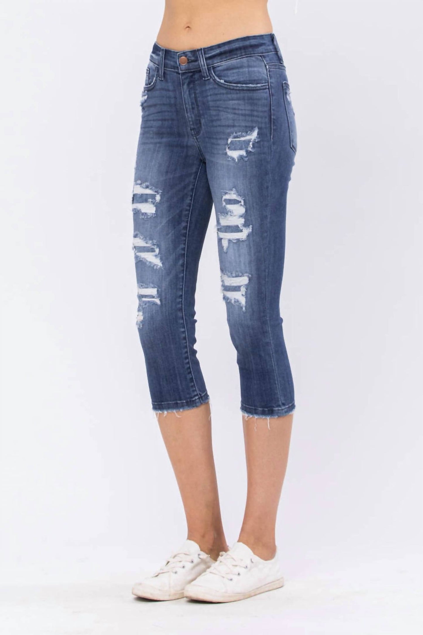 Judy Blue - Mid-rise Contrast Patch Skinny Capri Jeans - Plus Size