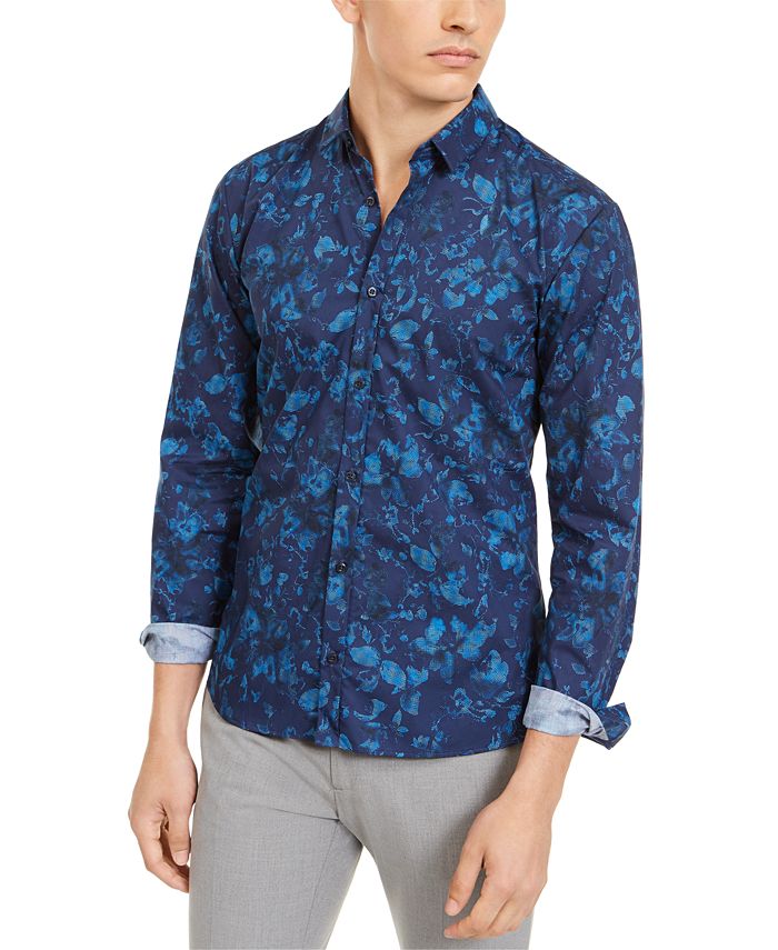 Camisa masculina Hugo Boss com botões frontais extra slim fit floral azul tamanho XX-G