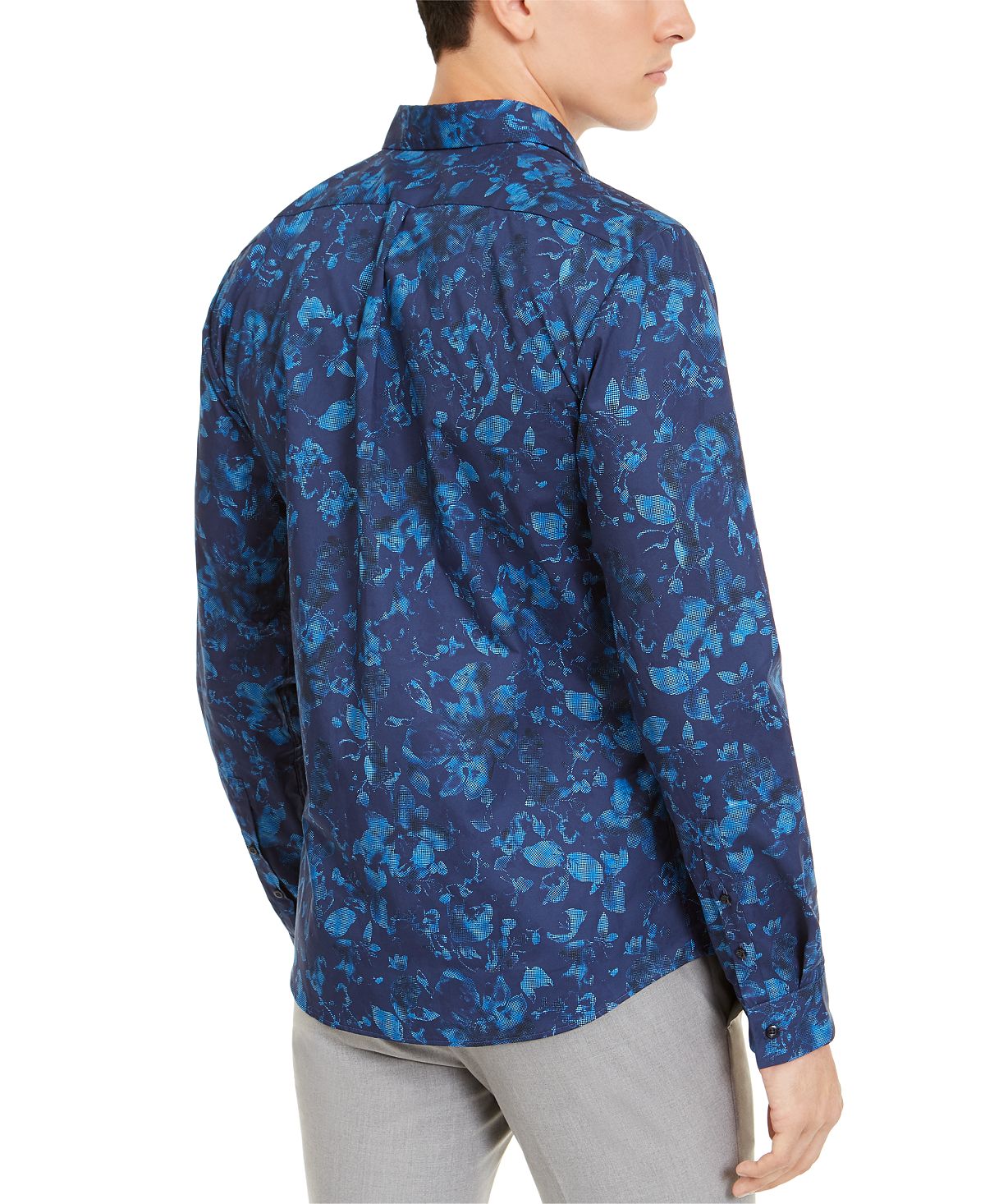 Camisa masculina Hugo Boss com botões frontais extra slim fit floral azul tamanho XX-G