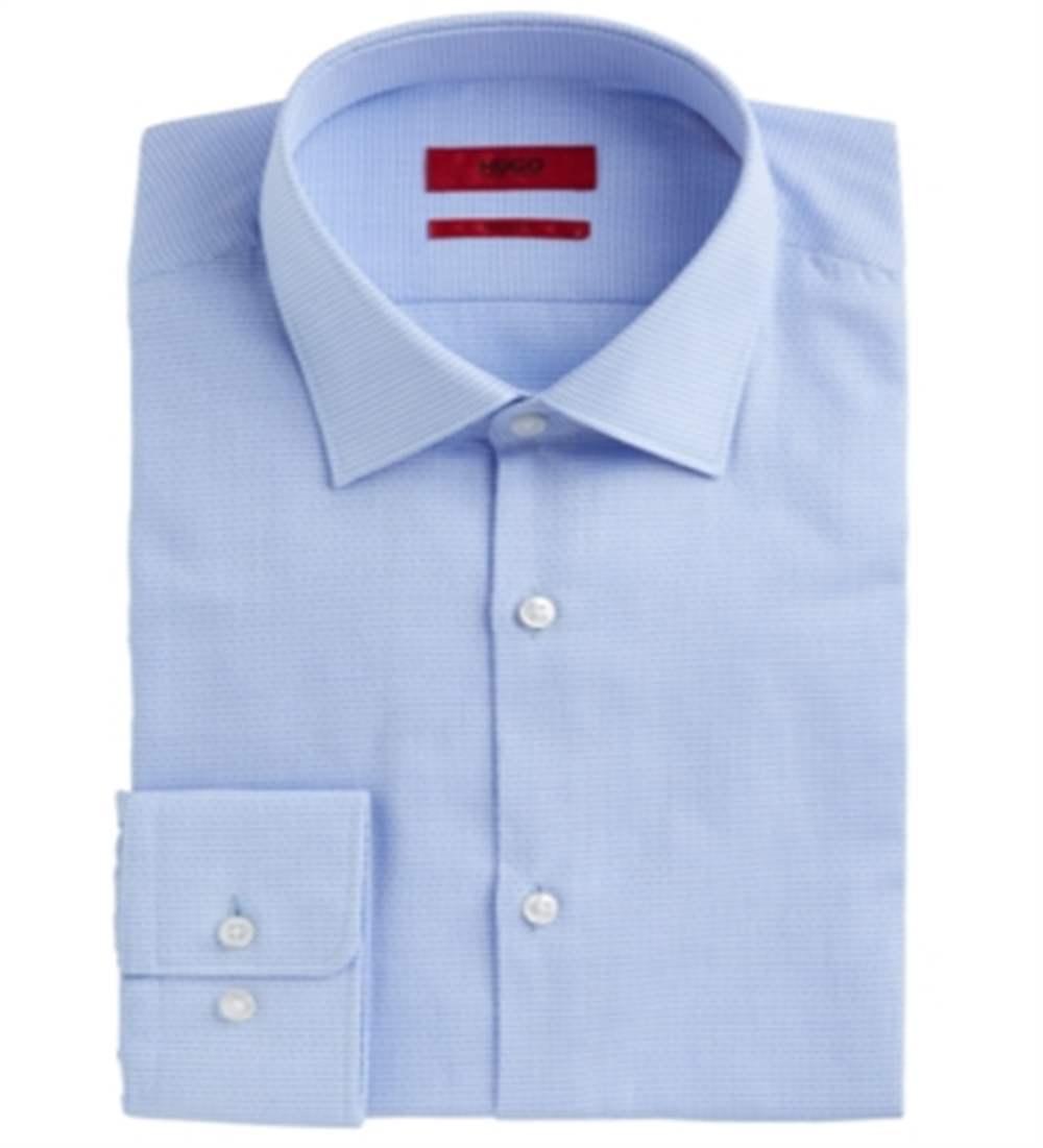 Camisa social masculina Hugo Boss Slim Fit Basketweave azul tamanho 17,5 x 32 x 33