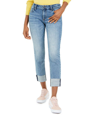 Calça jeans feminina KUT from the Kloth Catherine Raw Hem Boyfriend, azul, tamanho 16