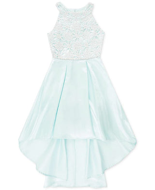 Speechless Girl's Lace to Pleated High Low Dress Blue Size 8