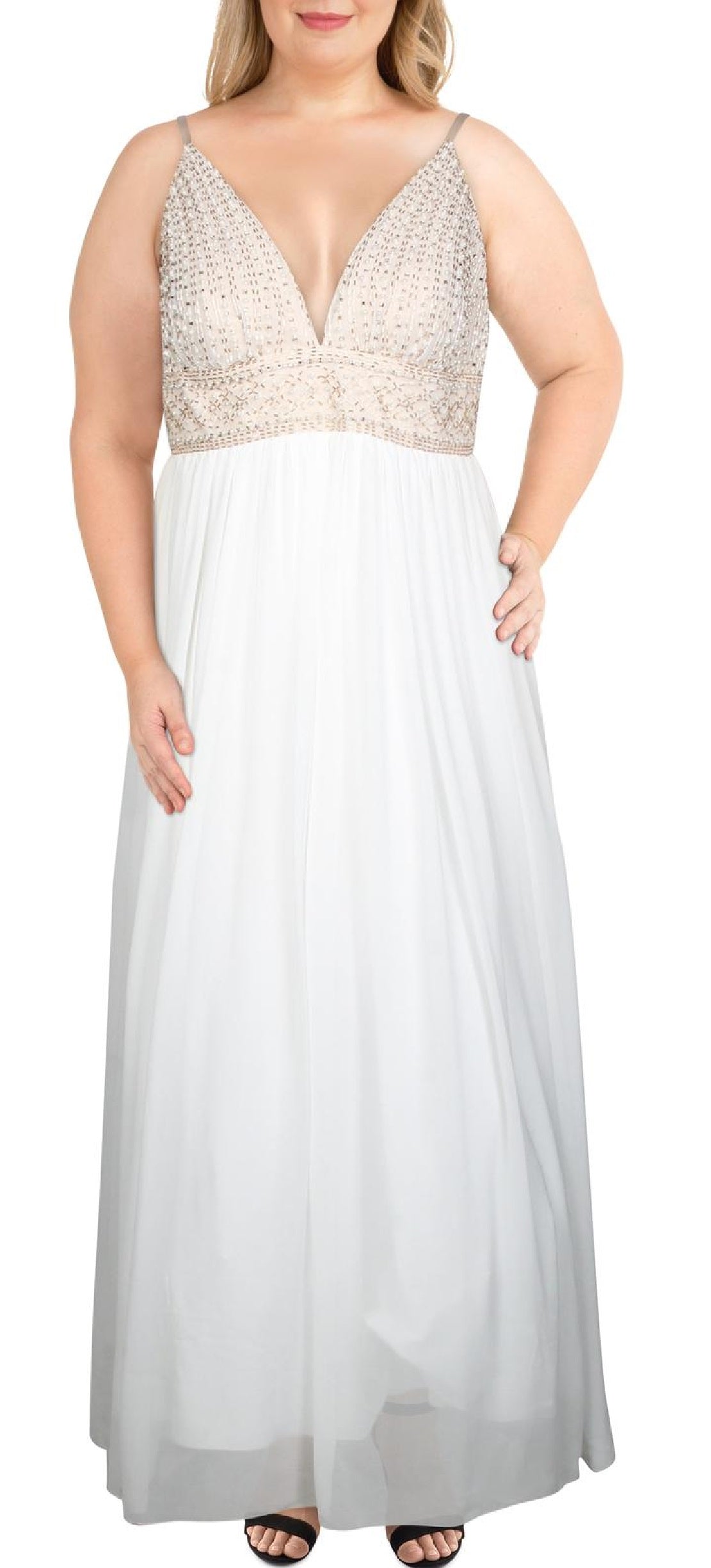 Vestido de festa feminino com decote profundo e decote profundo, tamanho 22, branco