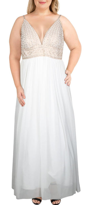 Vestido de festa feminino com decote profundo e decote profundo, tamanho 22, branco