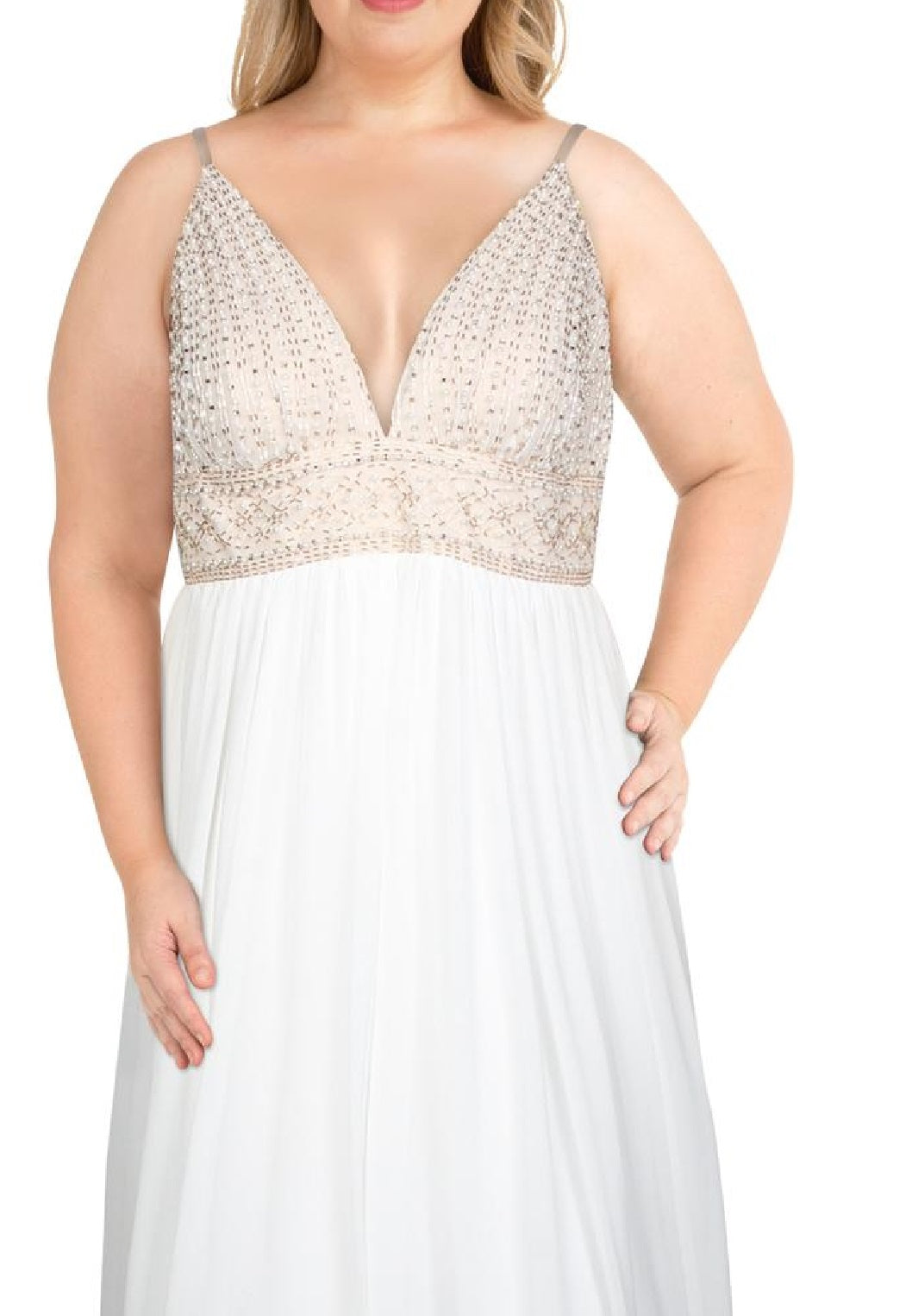 Vestido de festa feminino com decote profundo e decote profundo, tamanho 22, branco