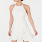 Vestido curto feminino com zíper elástico, babados, sem mangas, estilo halter, tamanho X-G