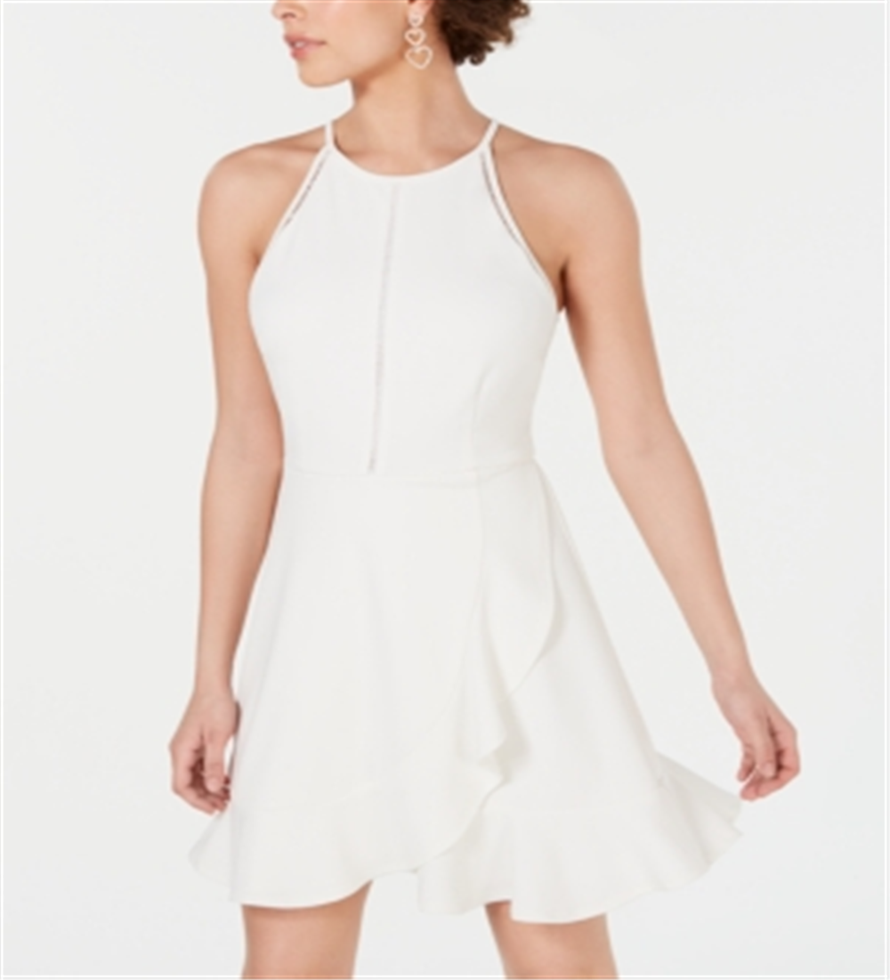 Vestido curto feminino com zíper elástico, babados, sem mangas, estilo halter, tamanho X-G