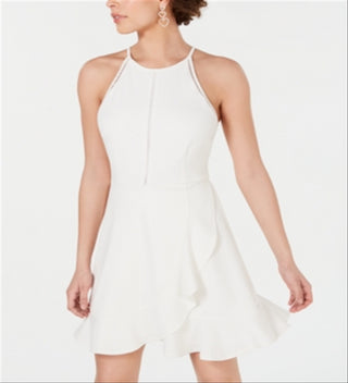 Vestido curto feminino com zíper elástico, babados, sem mangas, estilo halter, tamanho X-G