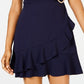 Vestido de festa feminino sem palavras com babados, zíper, manga curta, decote em V, mini, azul, tamanho grande