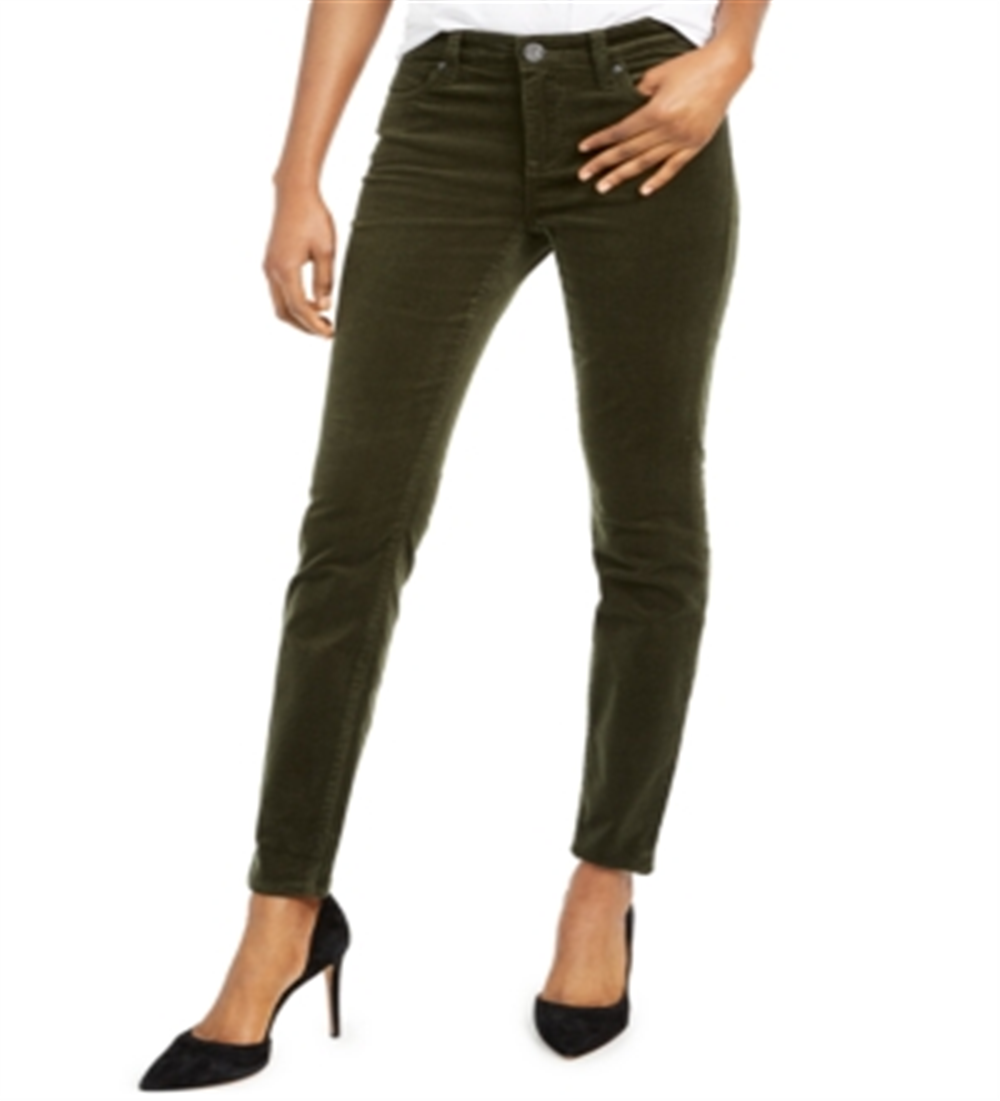 Calça casual feminina KUT from the Kloth Diana Skinny Corduroy, verde, tamanho 16