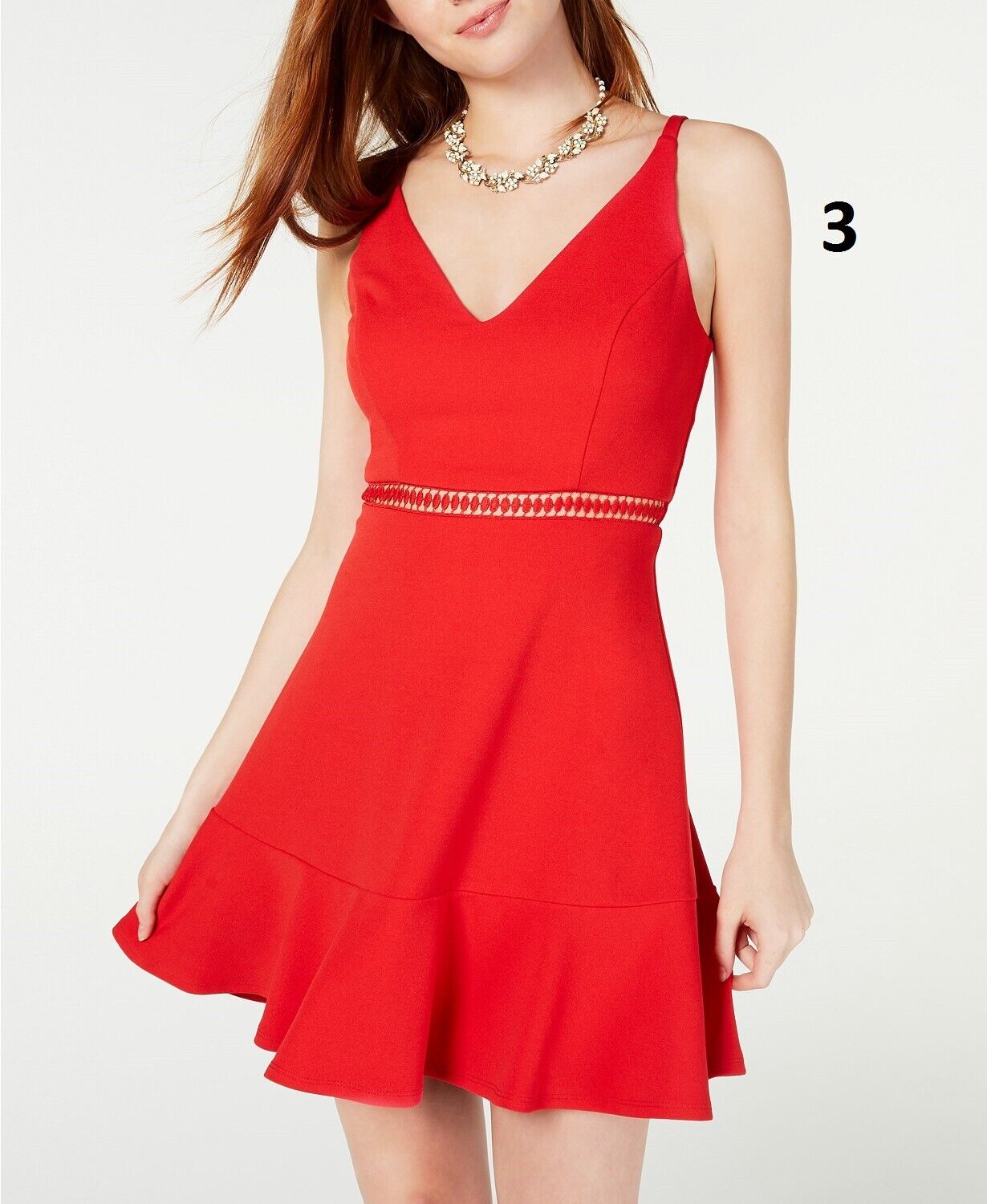 Vestido feminino de crochê estilo skater, corte justo e flare, vermelho, tamanho 3