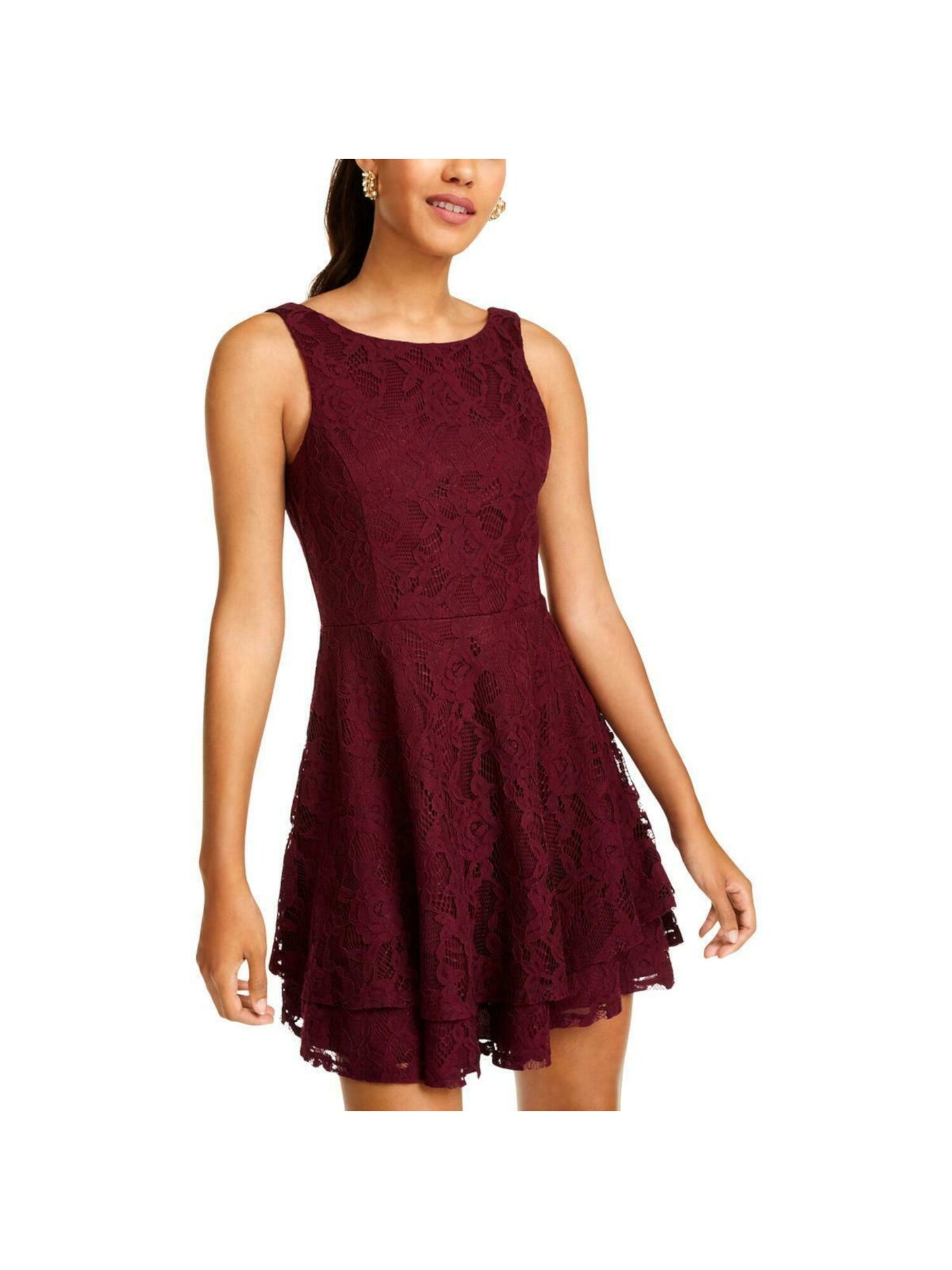 Vestido curto sem mangas com decote em joia e corte evasê feminino Speechless, roxo, tamanho 15