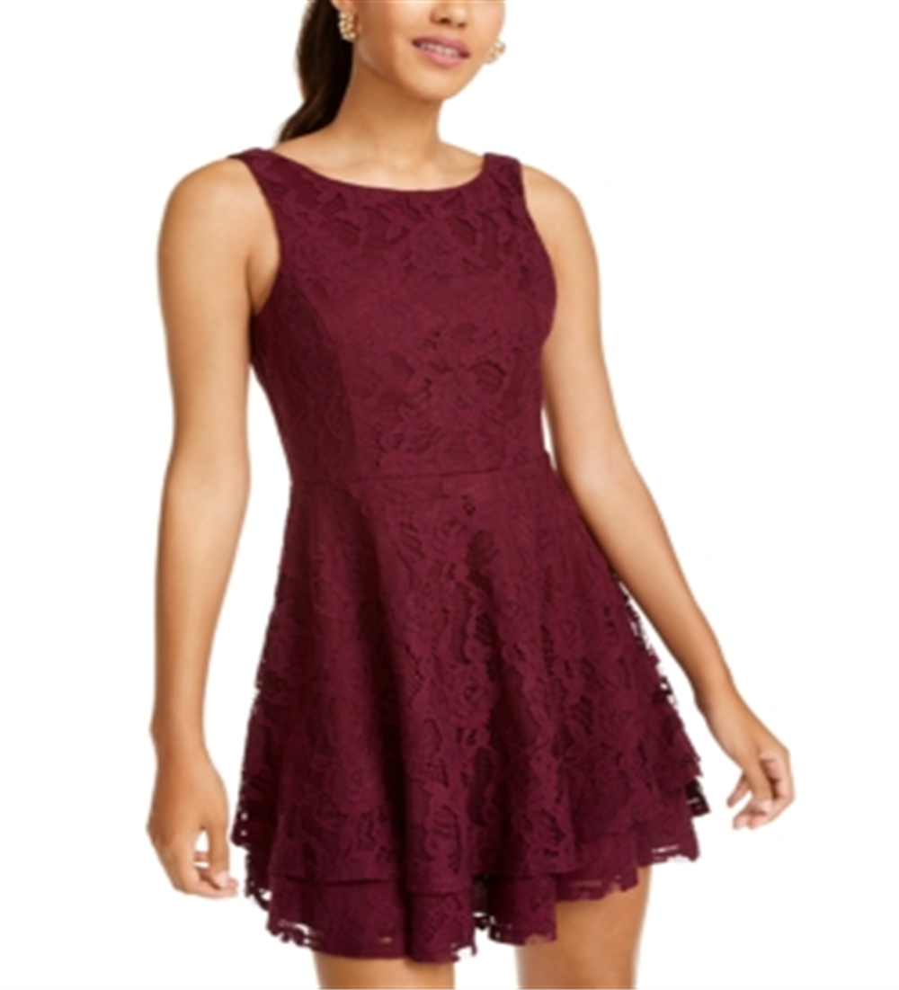 Vestido curto sem mangas com decote em joia e corte evasê feminino Speechless, roxo, tamanho 15