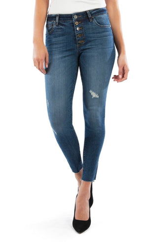 Calça jeans skinny feminina Kut From The Kloth Donna com botões e cintura alta, azul, tamanho 2