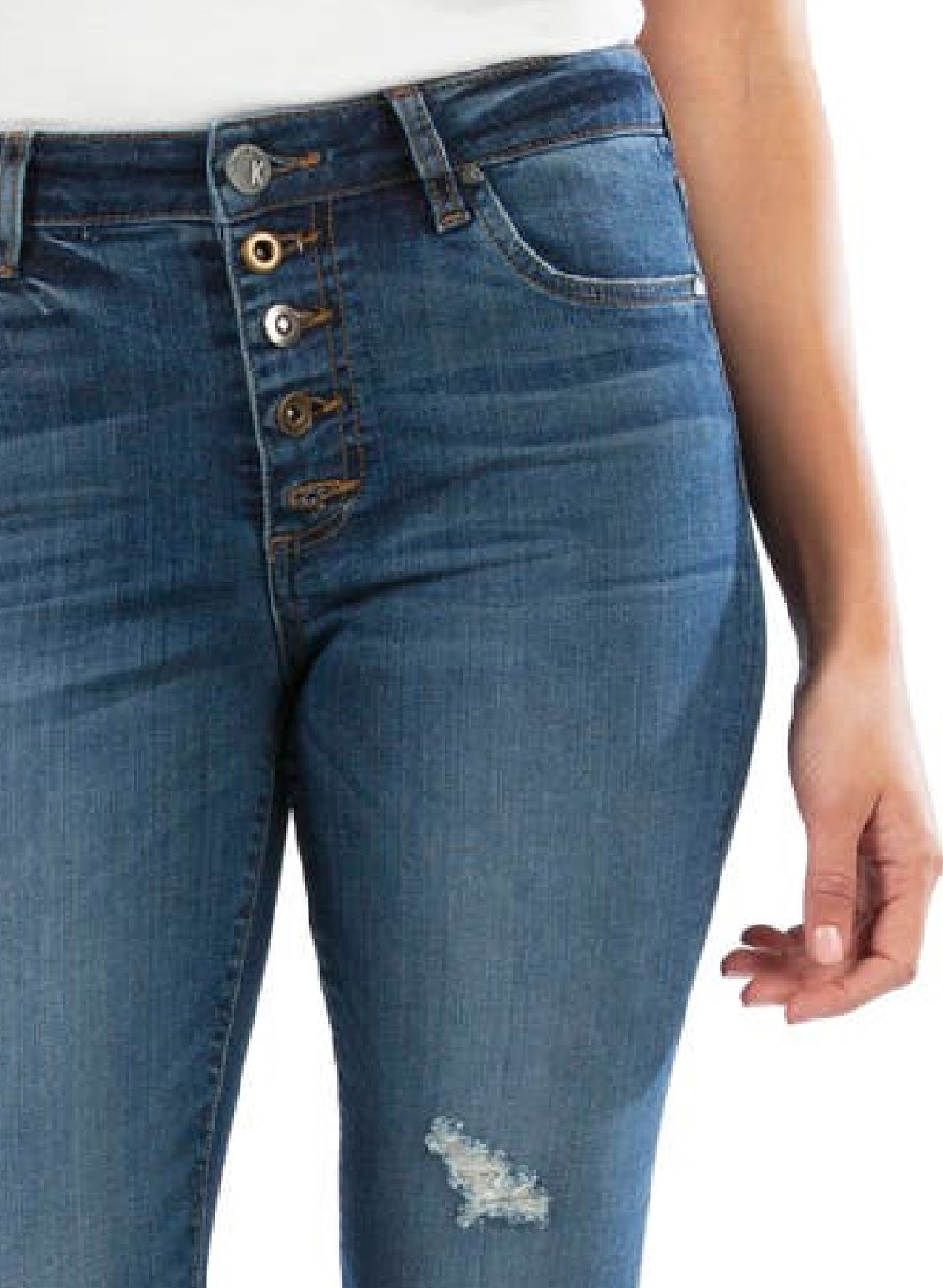 Calça jeans skinny feminina Kut From The Kloth Donna com botões e cintura alta, azul, tamanho 2