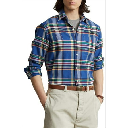 Ralph Lauren Men's Blue Plaid Stretch Performance Flannel Shirt - Small