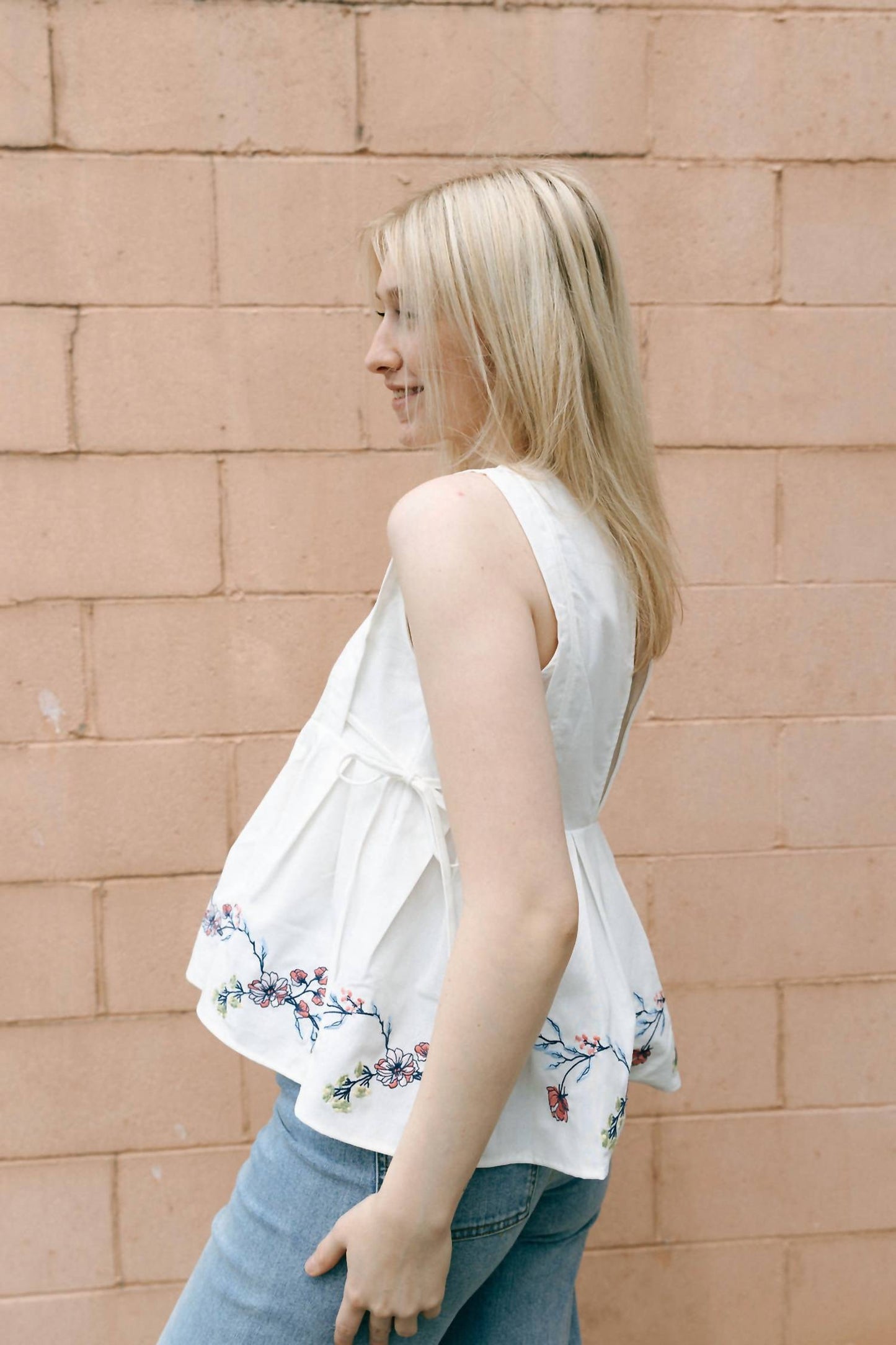 Mable - Embroidered Peplum Tank Top