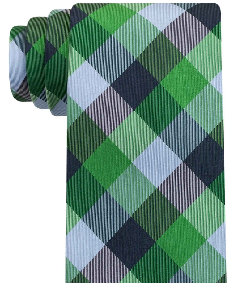 Gravata de seda xadrez xadrez Buffalo Tommy Hilfiger masculina, verde, tamanho regular