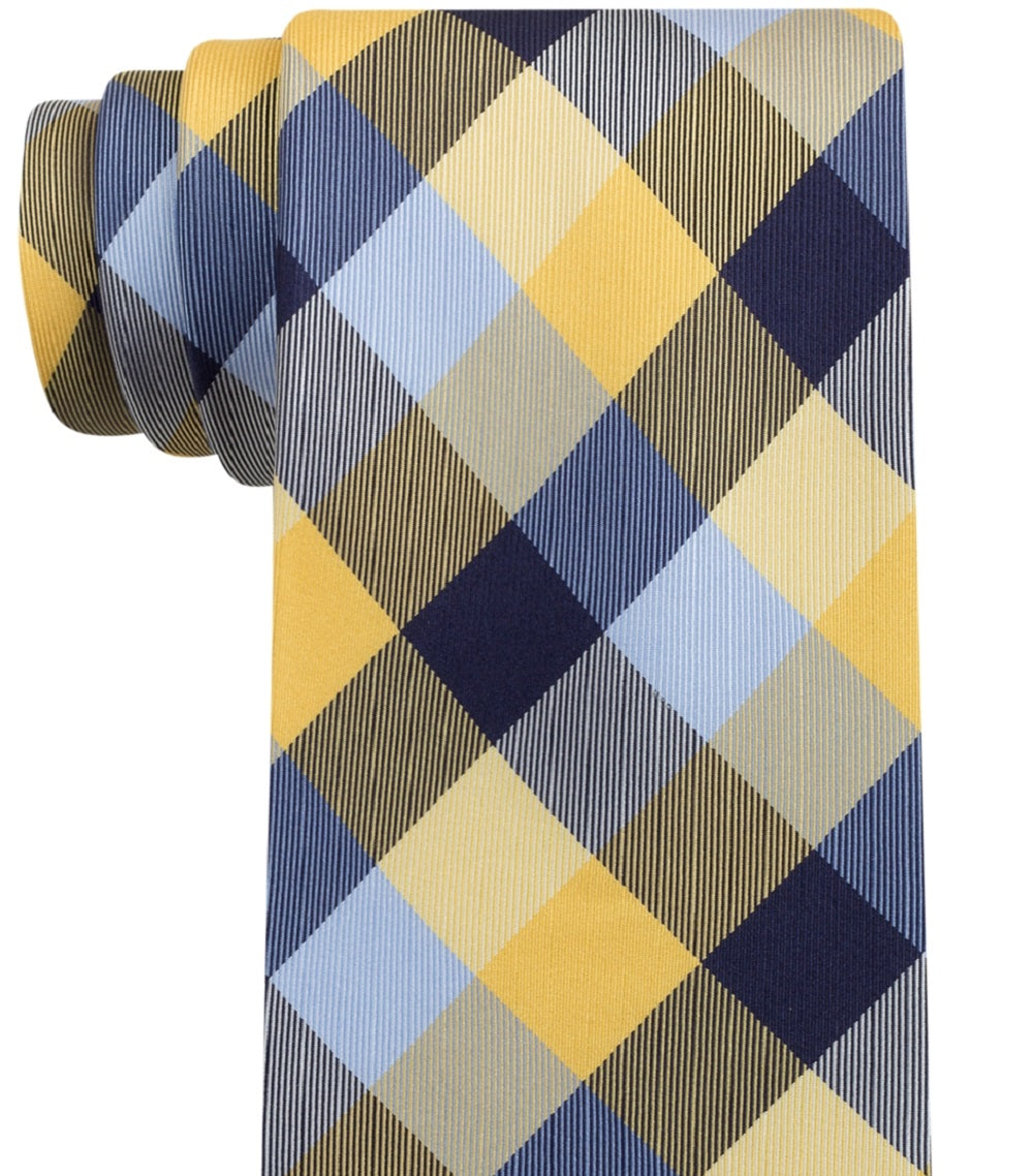 Gravata de seda xadrez xadrez Tommy Hilfiger masculina amarela tamanho regular