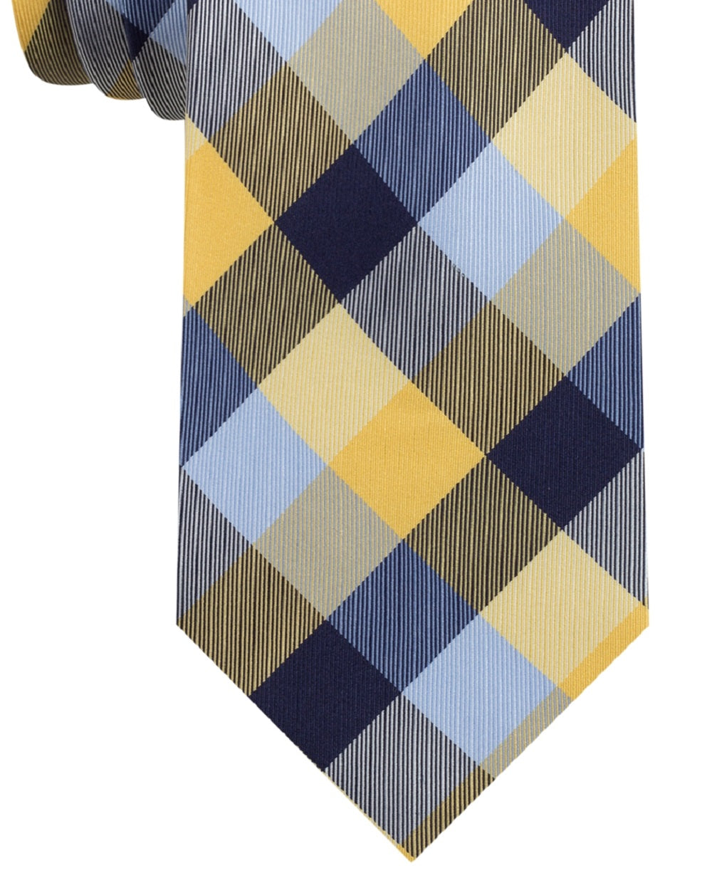 Gravata de seda xadrez xadrez Tommy Hilfiger masculina amarela tamanho regular