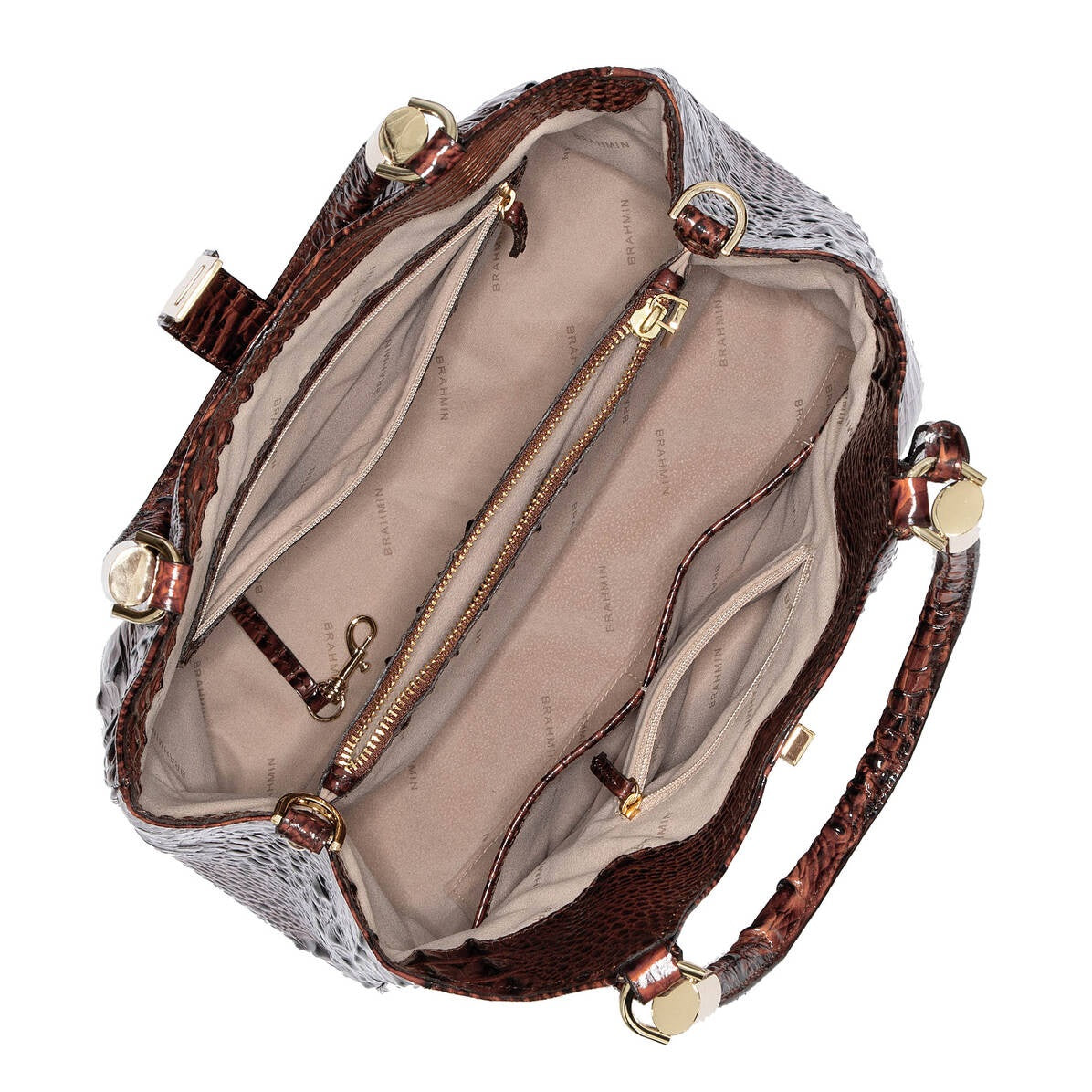 Bolsa feminina Brahmin em couro com relevo, marrom, tamanho regular