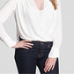Blusa feminina Jaklyn drapeada frontal, branca, tamanho extrapequeno, BCBGMAXAZRI