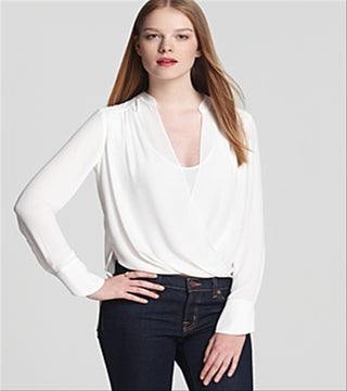 Blusa feminina Jaklyn drapeada frontal, branca, tamanho extrapequeno, BCBGMAXAZRI