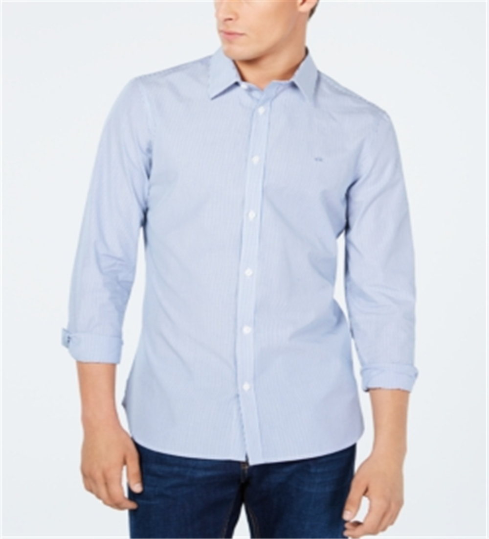 Camisa listrada masculina Calvin Klein Bengal azul tamanho médio