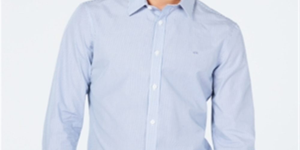 Camisa listrada masculina Calvin Klein Bengal azul tamanho médio