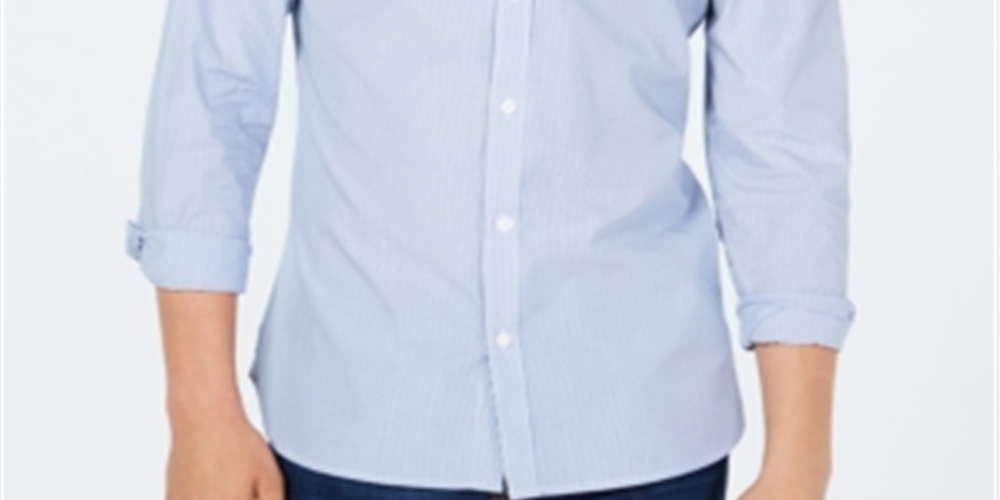Camisa listrada masculina Calvin Klein Bengal azul tamanho médio