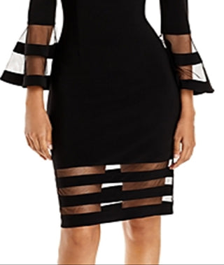 Vestido ilusão com manga sino Aqua feminino, preto, tamanho 16