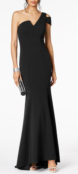 Vestido de um ombro só Betsy &amp; Adam para mulheres, preto, tamanho 10