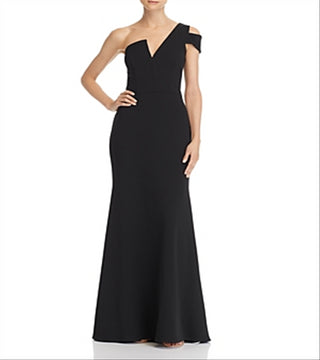 Vestido feminino Aqua com babados e um ombro só, preto, tamanho 12