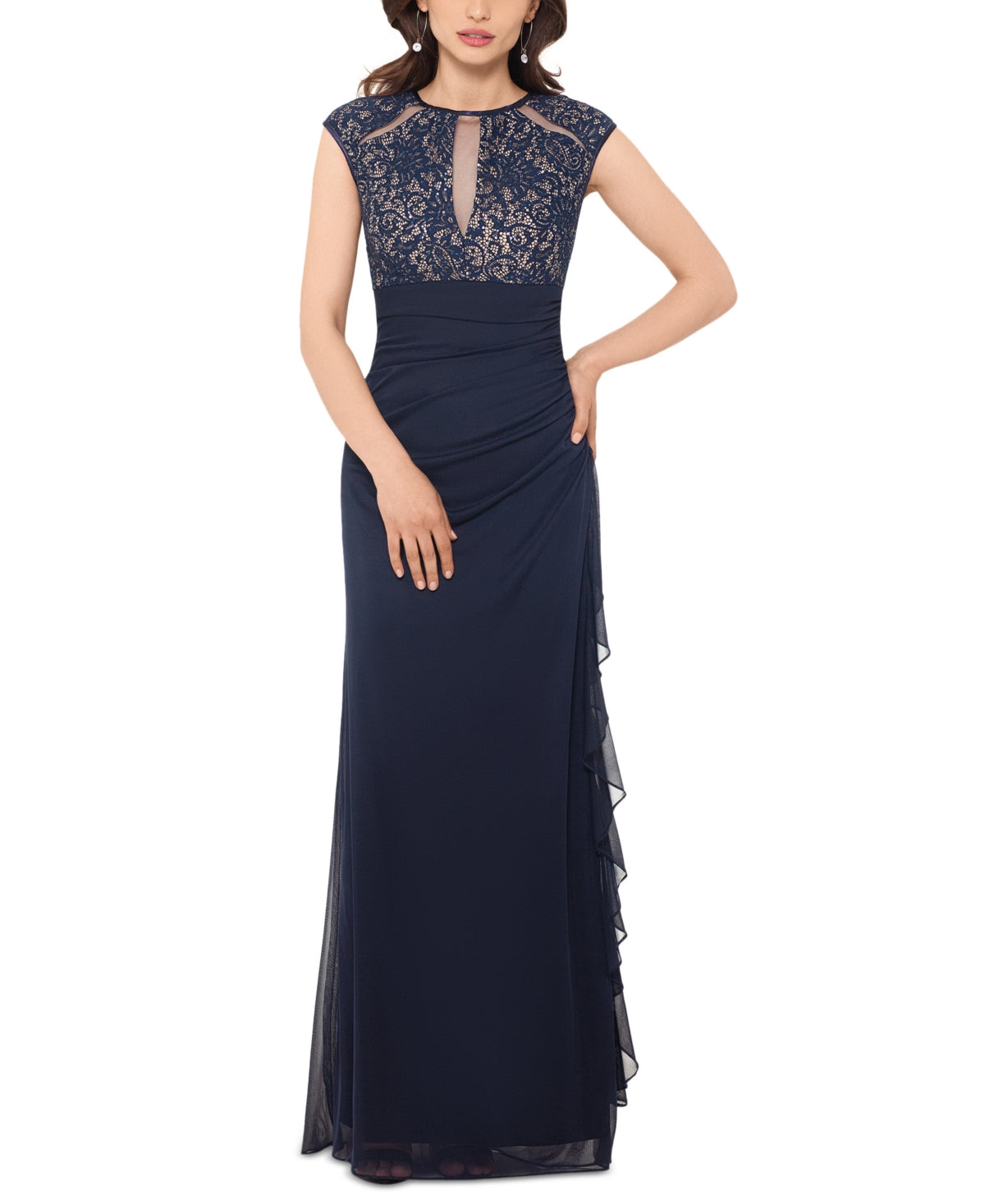 Vestido de renda Betsy &amp; Adam feminino, azul, tamanho 8