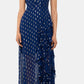 Vestido de chiffon com decote halter e babados metálicos Betsy &amp; Adam feminino, tamanho 4, azul