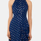 Vestido de chiffon com decote halter e babados metálicos Betsy &amp; Adam feminino, tamanho 4, azul