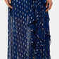Vestido de chiffon com decote halter e babados metálicos Betsy &amp; Adam feminino, tamanho 4, azul