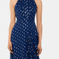 Vestido de chiffon com decote halter e babados metálicos Betsy &amp; Adam feminino, azul, tamanho 16