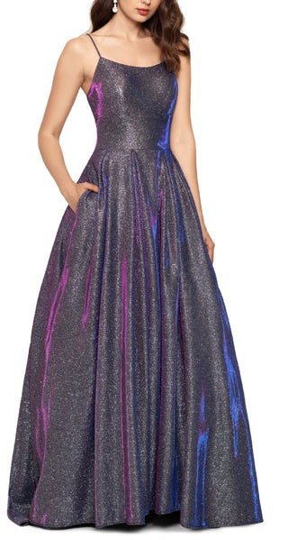 Vestido de baile feminino Betsy &amp; Adam Galaxy Glitter cinza tamanho 14