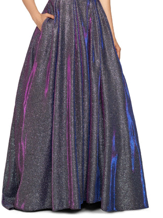 Vestido de baile feminino Betsy &amp; Adam Galaxy Glitter cinza tamanho 14