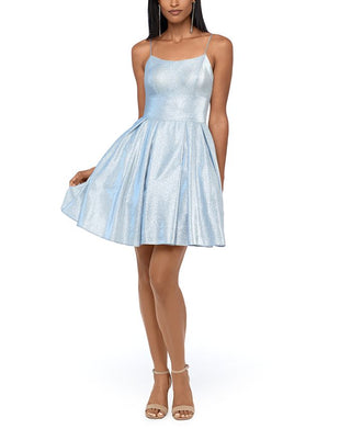 Vestido Galaxy Glittery Fit &amp; Flare Feminino Betsy &amp; Adam Cinza Tamanho 2