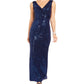 Vestido de festa feminino Betsy &amp; Adam com decote em V duplo, azul, tamanho 2, pequeno