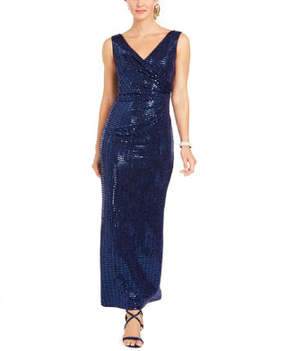 Vestido de festa feminino Betsy &amp; Adam com decote em V duplo, azul, tamanho 2, pequeno