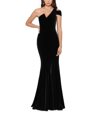 Vestido de veludo feminino Betsy &amp; Adam, um ombro, preto, tamanho 2